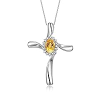 Rylos Sterling Silver Cross Necklace: Gemstone & Diamond Pendant, 18