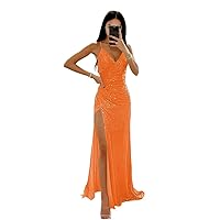 Sparkly Sequin Prom Dresses Long with Slit Spaghetti Strap Mermaid Formal Evening Gowns 2024