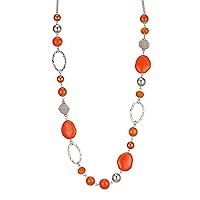 Beaded Long Necklace for Women Silver Sweater Chain Necklace with Crystal Resin Beads, Fashion Jewelry for Girls (52-Orange)