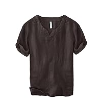 Cotton Linen Shirt for Men Lightweight Men's Chinese Style Short Sleeve Shirt