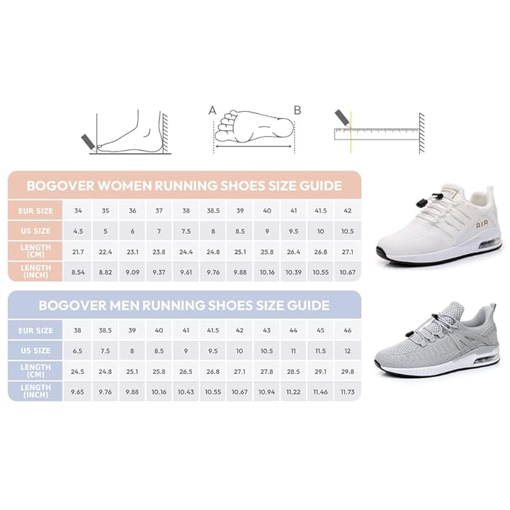 BOGOVER Women's Running Shoes Breathable Air Cushion Sneakers Elastic No Tie Shoe Laces 