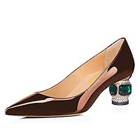 FSJ Women Bridal Pointed Toe Chunky Block Low Heel Crystal Pumps Slip on Wedding Thick Heel Comfort Shoes Size 4-15 US