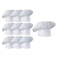 Hyzrz Chef Hat Set of 10 PCS Pack Adult Adjustable Elastic Baker Kitchen Cooking Chef Cap, White