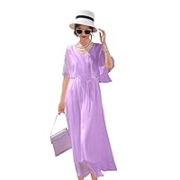 Short Sleeve Real Silk Summer Dress,Women's Beachwear