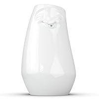 TASSEN Porcelain Tall Flower Vase, Laid-Back Face Edition, 9 inches, White (Single Vase)