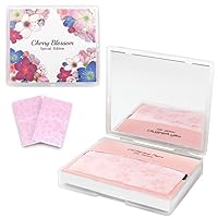 [100 Counts + Mirror Case] Cherry Blossom Natural Oil Blotting Paper for Face Korean with Mirror Case