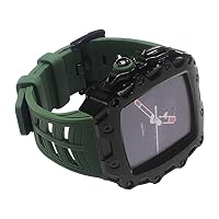 Luxury Modification Kit for iWatch Series 7 654 SE Metal Case with Glass Screen for Apple Watch 44 45mm Rubber Band Bumper Cover (Color : Black Green-Black, Size : 45mm)