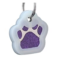 Pet ID Tags, Personalized Dog Tags and Cat Tags, Custom Engraved, Easy to Read, Cute Glitter Paw Pet Tag (Purple + Silencer)
