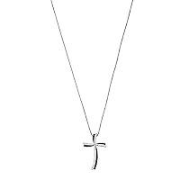 Sterling Silver 0.50 cttw Round Black & White Diamond Religious Double Wavy Cross Pendant for Women 18