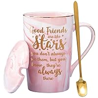 LOZACHE Best Friend Birthday Gifts for Women, Ideal Friendship Gifts for Female BFF Women Girlfriend Sister Partner Girls Her Graduation Present, Exquisite Pink Coffee Mug with Lid Spoon Gift Box