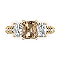 Clara Pucci 4.36 ct Emerald Round Cut 3 stone W/Accent Champagne Simulated Diamond Anniversary Promise Bridal ring 18K Yellow Gold