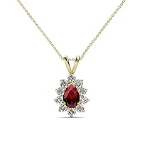 Pear Ruby & Natural Diamond (SI2-I1, G-H) Halo Pendant 1.03 ctw 14K Yellow Gold 14K Gold Chain.