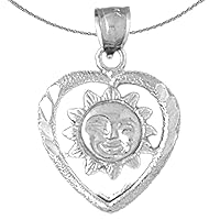 Gold Heart With Sun Necklace | 14K White Gold Heart With Sun Pendant with 16