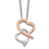 11.9mm White Ice 925 Sterling Silver Rhodium Plated Rose tone Diamond Love Hearts Necklace With 2 Inch Extender 18 Inch Jewelry for Women