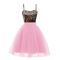 YINGJIABride Spaghetti Straps Tulle and Camo Cocktail Dance Prom Dress Bridesmaid Party Dresses Short