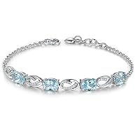 Sea Blue Aquamarine Diamond Solid 14K White Gold Bracelet Set