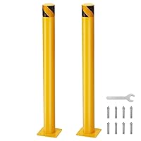 Safety Bollard, Garvee 2 Packs 36 Inch Height Bollard Post, 4.5 Inch Diameter, Yellow Safety Steel Bollard Post with 8 Anchor Bolts, for Traffic Control, Driveway Barrier, Parking Pole