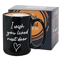 Bubble Hugs I Wish You Lived Next Door Mug 15 oz, Friends Neighbor Moving Long Distance Gift for Friend Mom Dad Brother Sister Boyfriend Girlfriend, Black