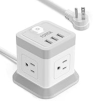 Power Strip with USB, FDTEK Desktop Power Cube Strip, 10 FT Extension Cord with 4 Outlets and 3 USB, Compact Power Strips Tower for Travel Home Office Cruise Ship - White