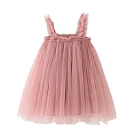 Toddler Infant Baby Girls Solid Sleeveless Sling Tulle Mesh Ruched Princess Swing Dress