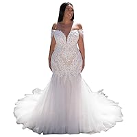 Mermaid Plus Size Wedding Dresses Women Lace Appliques Backless Wedding Gown