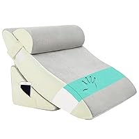 Orthopedic Bed Wedge Pillow Set - Adjustable Memory Foam for Post-Surgery Neck and Back Pain Relief Heartburn Acid Reflux Reading Sleeping Support (Light Gray), 3 PCS