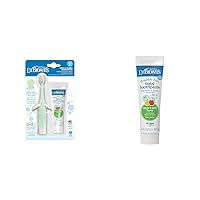 Dr. Brown's Infant-to-Toddler Elephant Toothbrush and Fluoride-Free Strawberry Baby Toothpaste Set with Apple Pear Toothpaste, 0-3 Years
