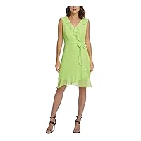 DKNY Womens Green Ruffled Zippered Tie Sleeveless V Neck Knee Length Evening Faux Wrap Dress 8