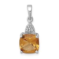 925 Sterling Silver Polished Prong set Open back Rhodium Citrine and Diamond Pendant Necklace Measures 19x8mm Wide Jewelry Gifts for Women