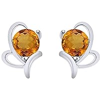 Created Round Cut Citrine Gemstone In 925 Sterling Silver 14K Gold Finish Diamond Cute Butterfly Stud Earring for Women's & Girl's