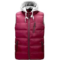 Plus Size Puffer Vest,Men's Thicken Winter Vest Outdoor Sleeveless Puffer Jacket Vest With Removable Hood