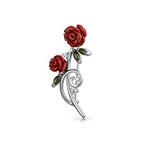 Elegant Dress Accessories Large Colorful Floral Bouquet Flower Red Roses Pave CZ Accent Flower Brooch Lapel Pin For Women Silver Plated Brass