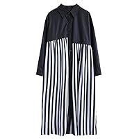 Patchwork Striped Shirt Dresses for Women Spring Autumn Long Sleeve Loose Casual Vintage Dress Elegant Clothing