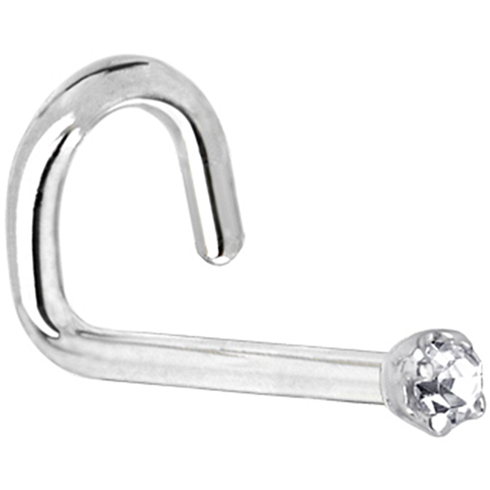 Body Candy Solid 18k White Gold 1.5mm (0.015 cttw) Genuine Diamond Left Nose Stud Screw 20 Gauge 1/4