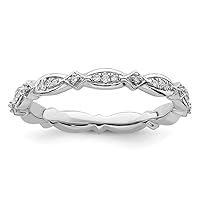 925 Sterling Silver Polished Prong set Patterned Stackable Expressions Diamond Ring Jewelry for Women - Ring Size Options: 10 5 6 7 8 9