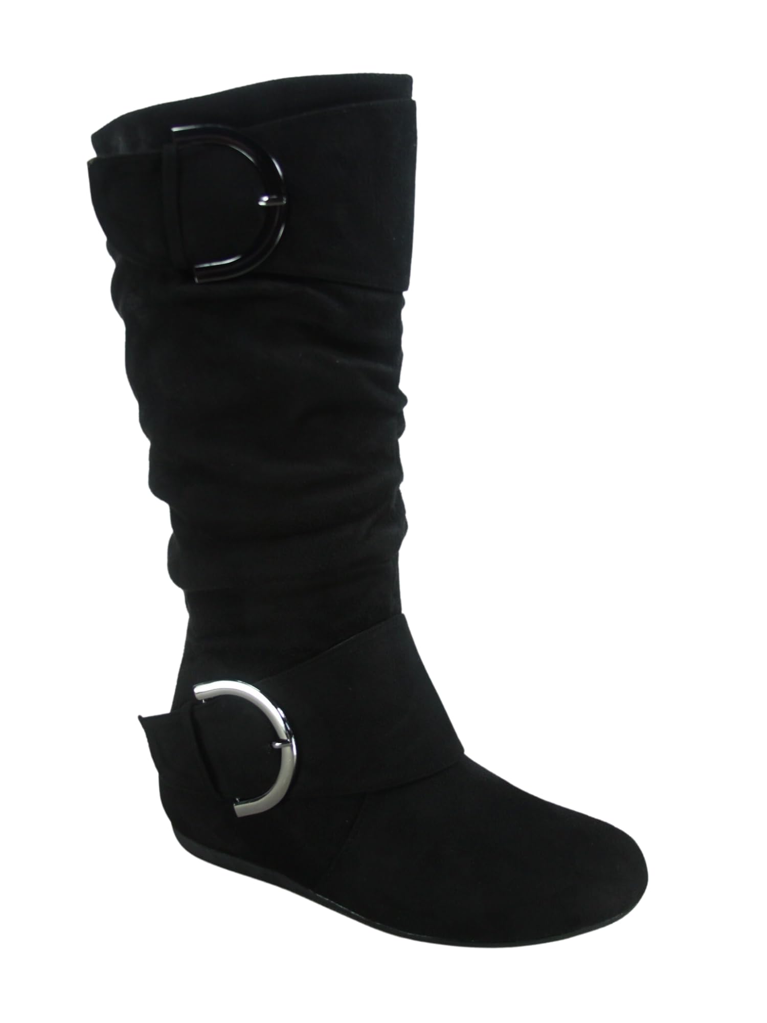TZ Zone-38 Women's Closed Round Toe Flat Heel Buckle Slouchy Mid-Calf Casual Boots