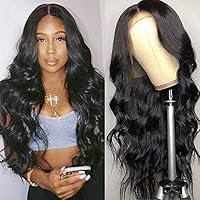 Lace Front Wig Human Hair with Baby Hair 13x4x1 Body Wave Deep Middle Part Lace Wig 150% Density 32Inch Human Hair T Part body Wave Wigs for Women Natural Hairline Black Color(32, 13x1 body wig)