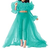 WDPL Women's Short Ruffles Tulle Blouses Shirts Top Tulle Capes