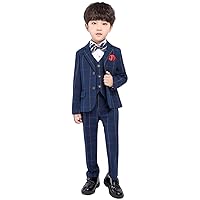 Boys' Checked 3-Piece Suit Tuxedos Two Buttons Notch Lapel Jacket Vest Pants Banquet Daily