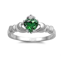 Sterling Silver Irish Claddagh Simulated Gemstone Promise Ring Available
