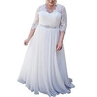 Women's Elegant Applique Lace Wedding Dress V Neck Plus Size Beach Bridal Gowns
