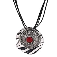 Zebra Chic Delight: 45cm Black Leather Cord Necklace with Striking Resin Pendant Featuring Bold Zebra Stripes, Multi-Layered Metal Rings, and a Stunning Red Bead – Unleash Your Unique Style! Perfect for Casual or Formal Wear. 🦓💫 #StatementNecklace #ZebraPrintFashion #BoldAccessory