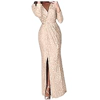 Spring Dresses for Women 2024 Petite, Women's Sexy Dress Formal Gown and Evening Dresses Sleeve V Neck Party C