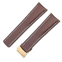 22mm 24mm Genuine Leather Black Brown Watchband for Breitling Men Watch Strap Deployment Clasp (Color : Brown, Size : 22mm)