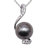 JYX Pearl 14K Gold Pendant AAA Quality 9.5mm Round Black Tahitian Cultured Pearl Pendant Necklace for Women 18