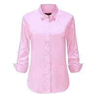 Womens Button Down Shirts Long Sleeve Collared Blouse Ladies Office Dress Shirt