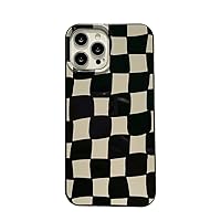 Checkered Retro Edgy Aesthetic Minimalistic Vintage Black and White Checkerboard Case for iPhone 15/14 / 13 Pro / 12/11 / 11 Pro Max/Mini/X/XS (iPhone 15 / Black)