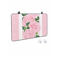 Valentine's Day Stove Cover for Electric Stove, Pink Rose with Green Leaves Stove Top Cover for Glass Top, Heat Resistant Rubber Mat Foldable Cooktop Cover Top Protector, 36