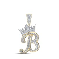 10K Two-tone Gold Mens Diamond Crown B Letter Necklace Pendant 1-1/2 Ctw.