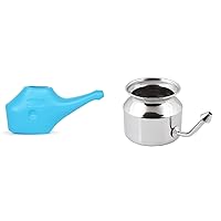Economy, Light-Weight, Durable Blue Neti Pot - Handy, Compact and Travel Friendly Dishwasher Safe and Pure Stainless Steel Neti Pot for Sinus Congestion